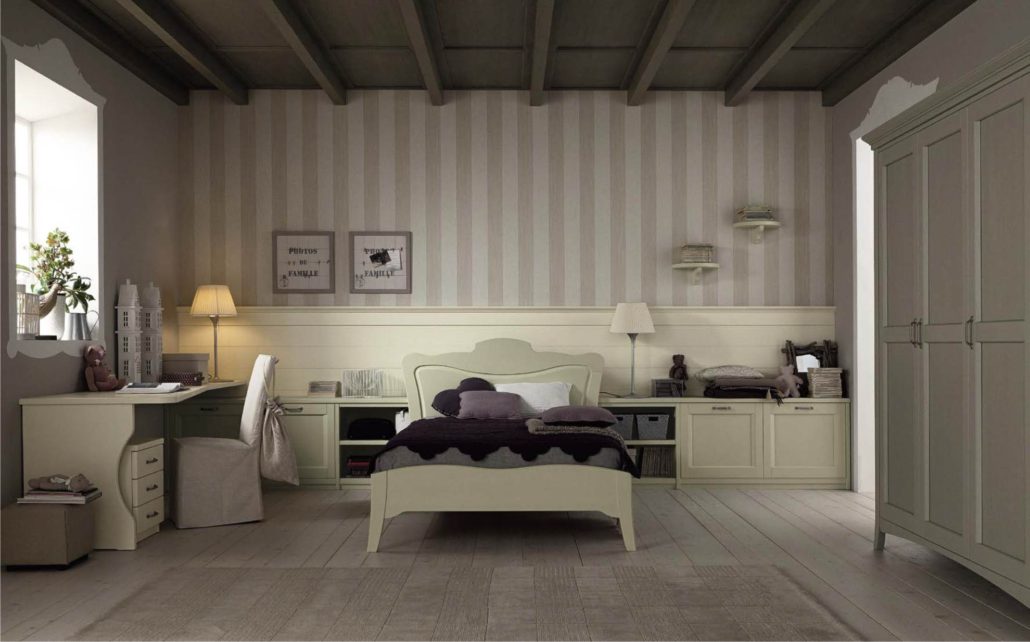 Cameretta-suite con armadio big-space, letto francese, comodini integrati, scrittoio classic
