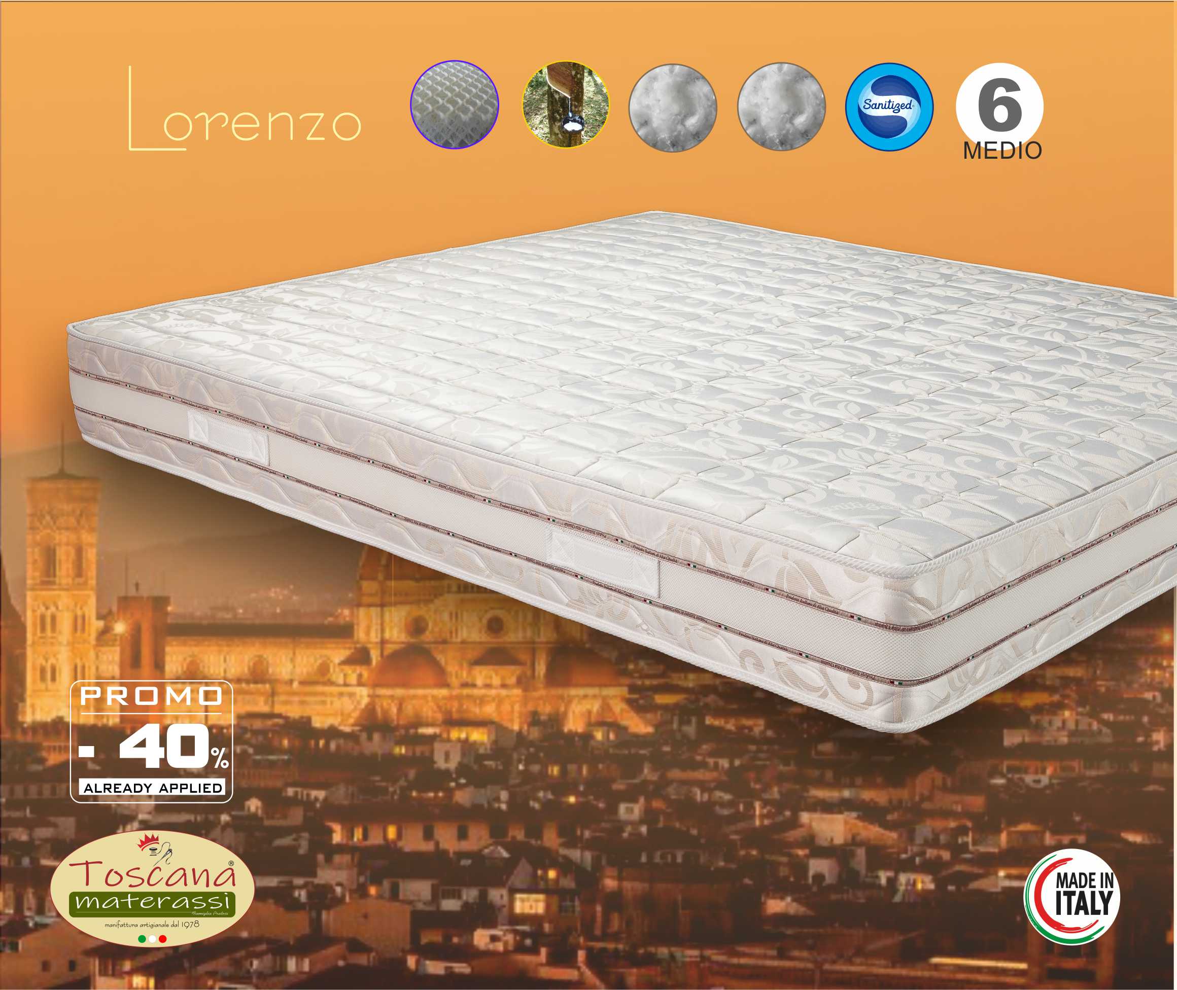 LORENZO mattress h. 22 - latex VivoLat Naturally + Air Plus, hypoallergenic, removable and washable