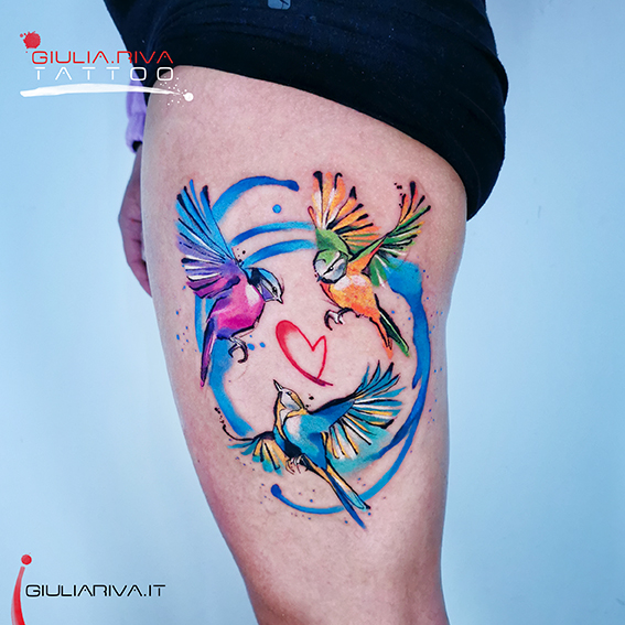 uccellini tatuaggio bird tattoo watercolor acquarello