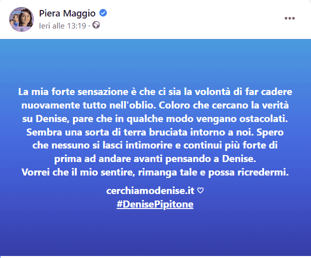 Piera Maggio: "Vogliono il silenzio, l'oblio"