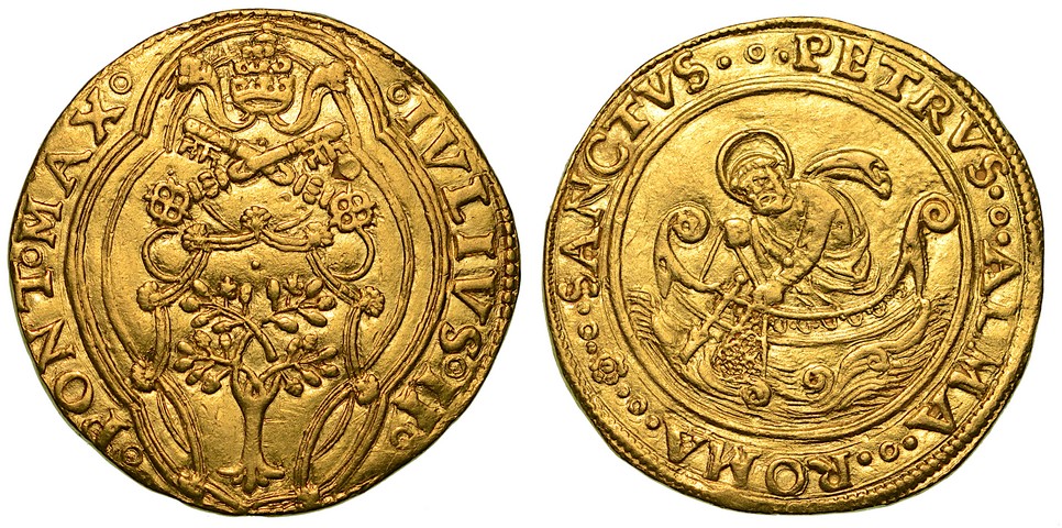 GIULIO II (Giuliano della Rovere) 1503-1513. Doppio fiorino di camera.  SPL
