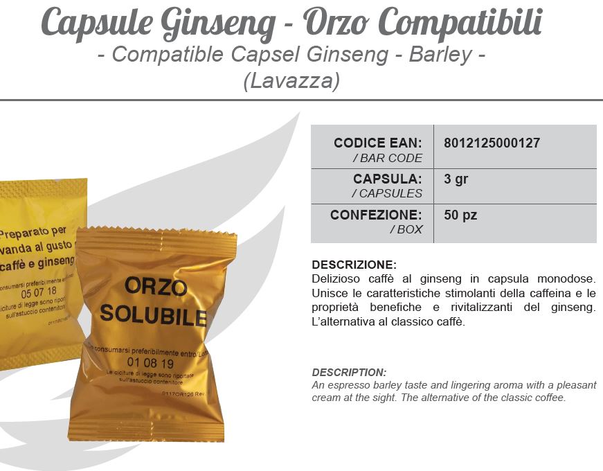 Cialde e Capsule - capsule Ginseng -Orzo compatibili 3g(Capsel Ginseng, Barley, Lavazza) 50pz