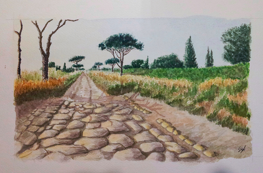 Waterpaint of the ancient Via Appia