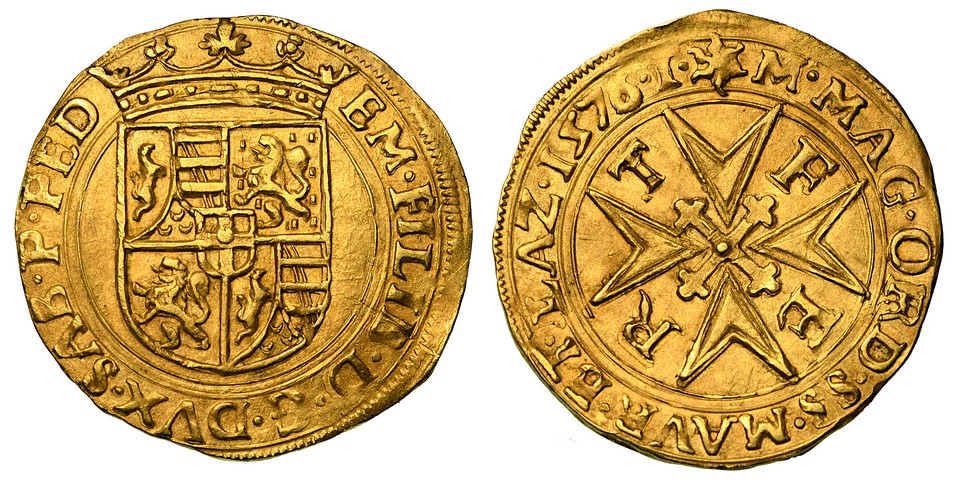 EMANUELE FILIBERTO. Testa di ferro (1559-1580).  Scudo d'oro del Sole 1576 (VI tipo).  SPL