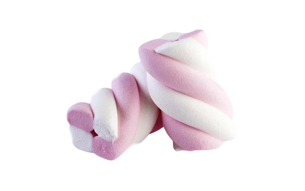 Treccia bianco-rosa 4 g pezzo, 1 kg - Marshmallow estruso al gusto di vaniglia