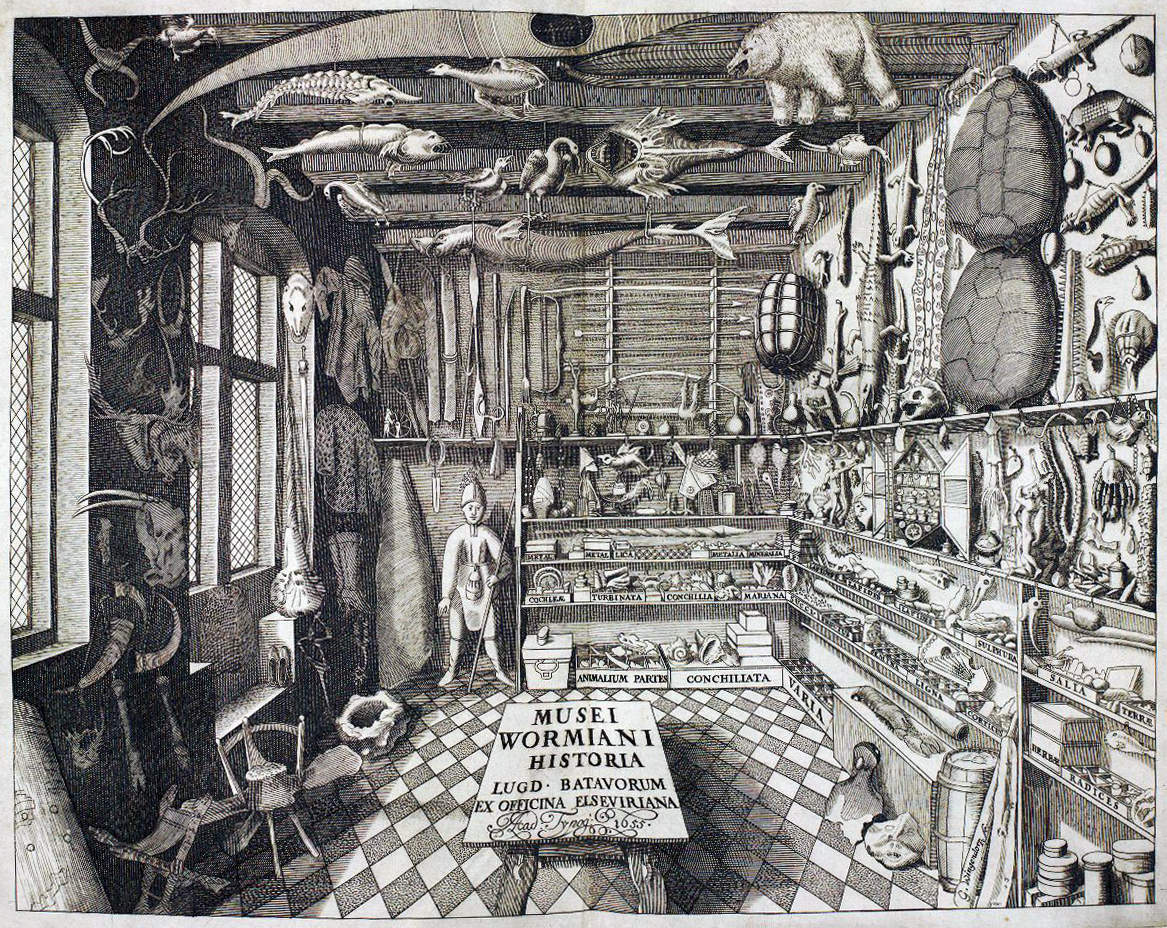 1655, frontispiece from the catalogue of Ole Worm's cabinet of curiosities