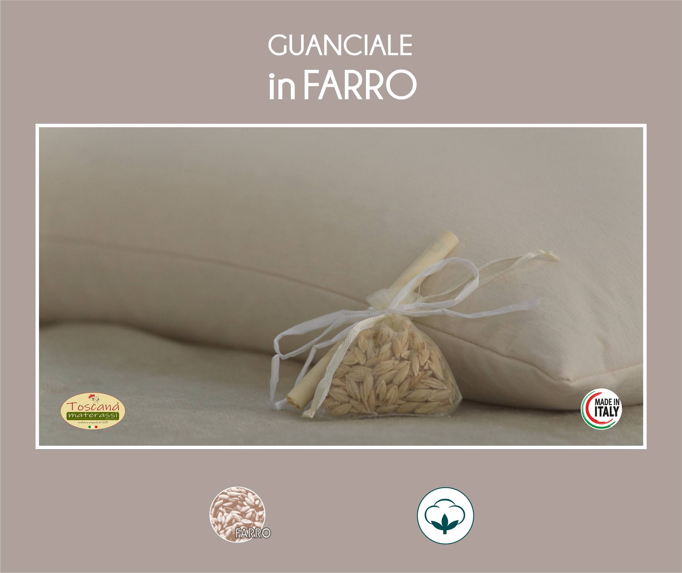 Guanciale in pula di FARRO biologico e tessuto in puro cotone biologico + fodera