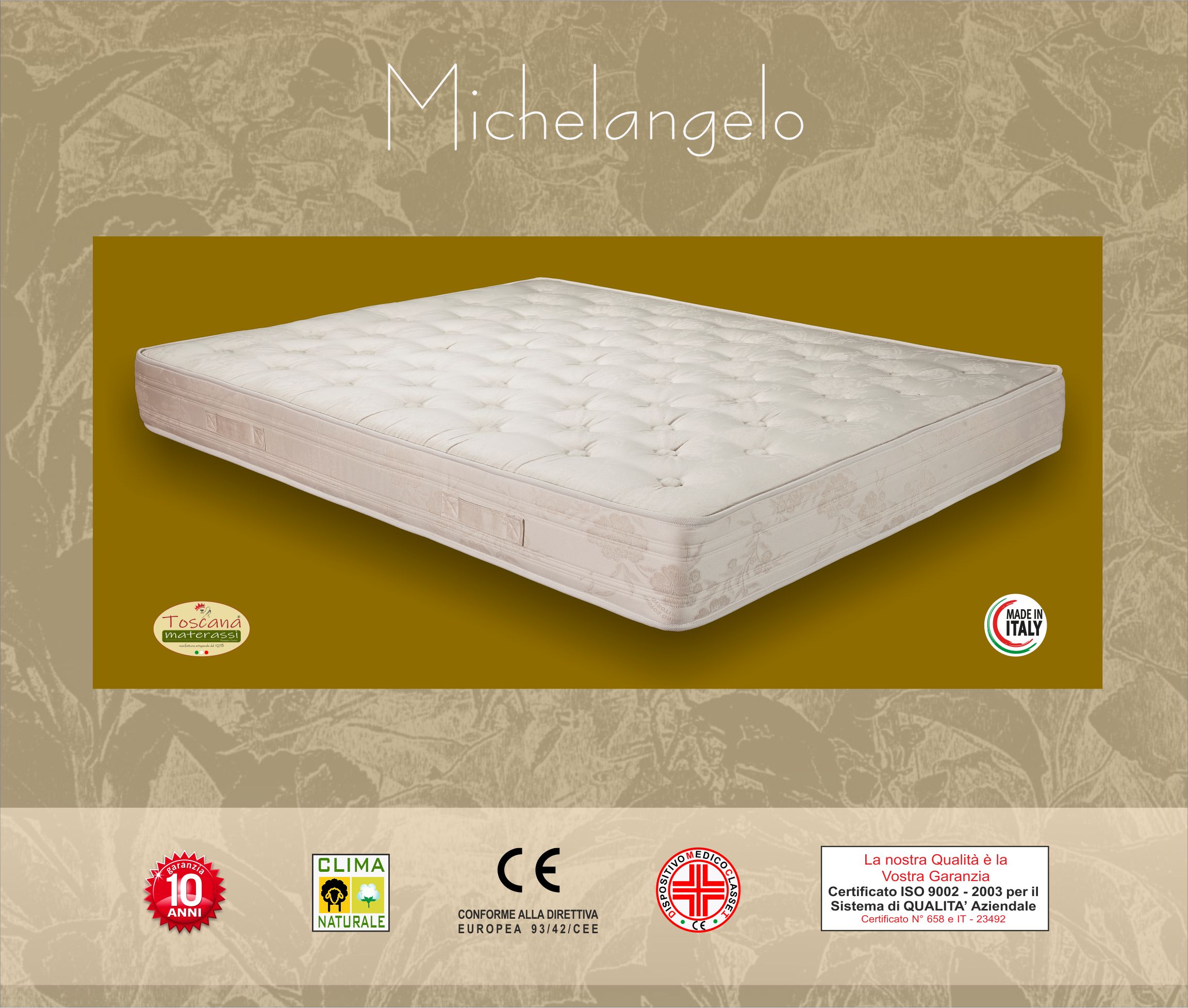 Matelas MICHELANGELO h. 22 - ressorts indépendants 1000 - laine italiens et coton