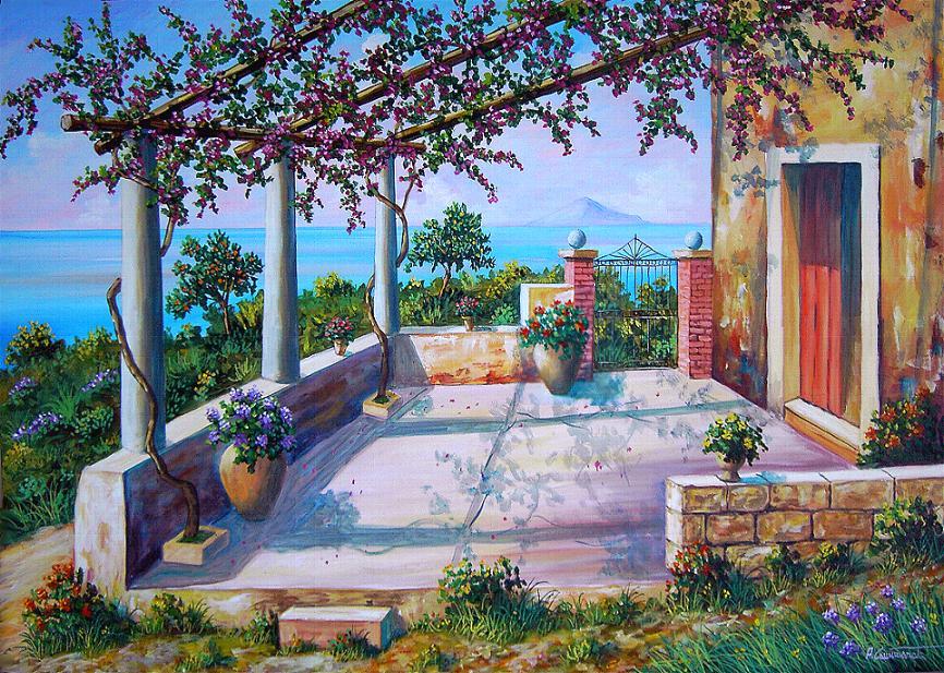 quadri paesaggi dipinti olio su tela fiori case papaveri ginestre