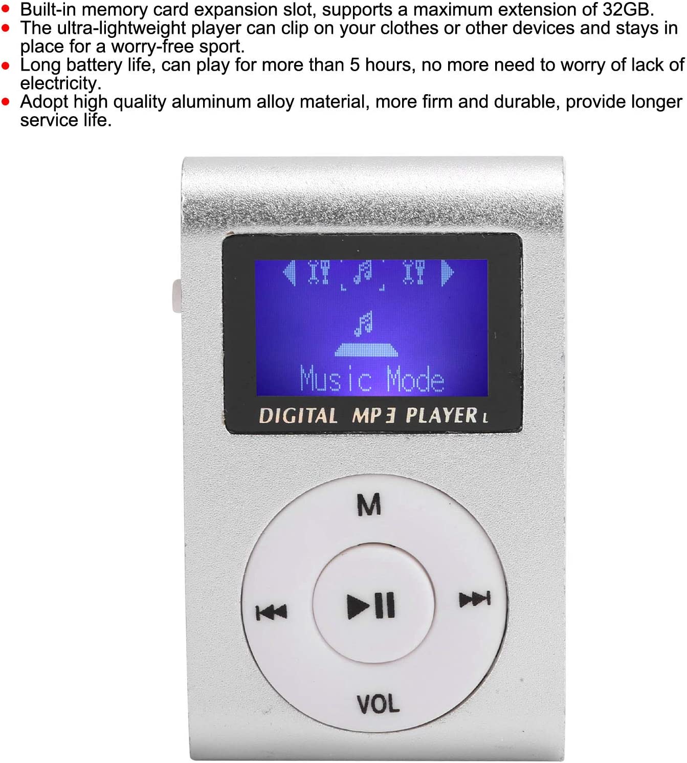 Mini Lettore Musicale MP3, Lettore MP3 Sportivo con Schermo LCD Portatile