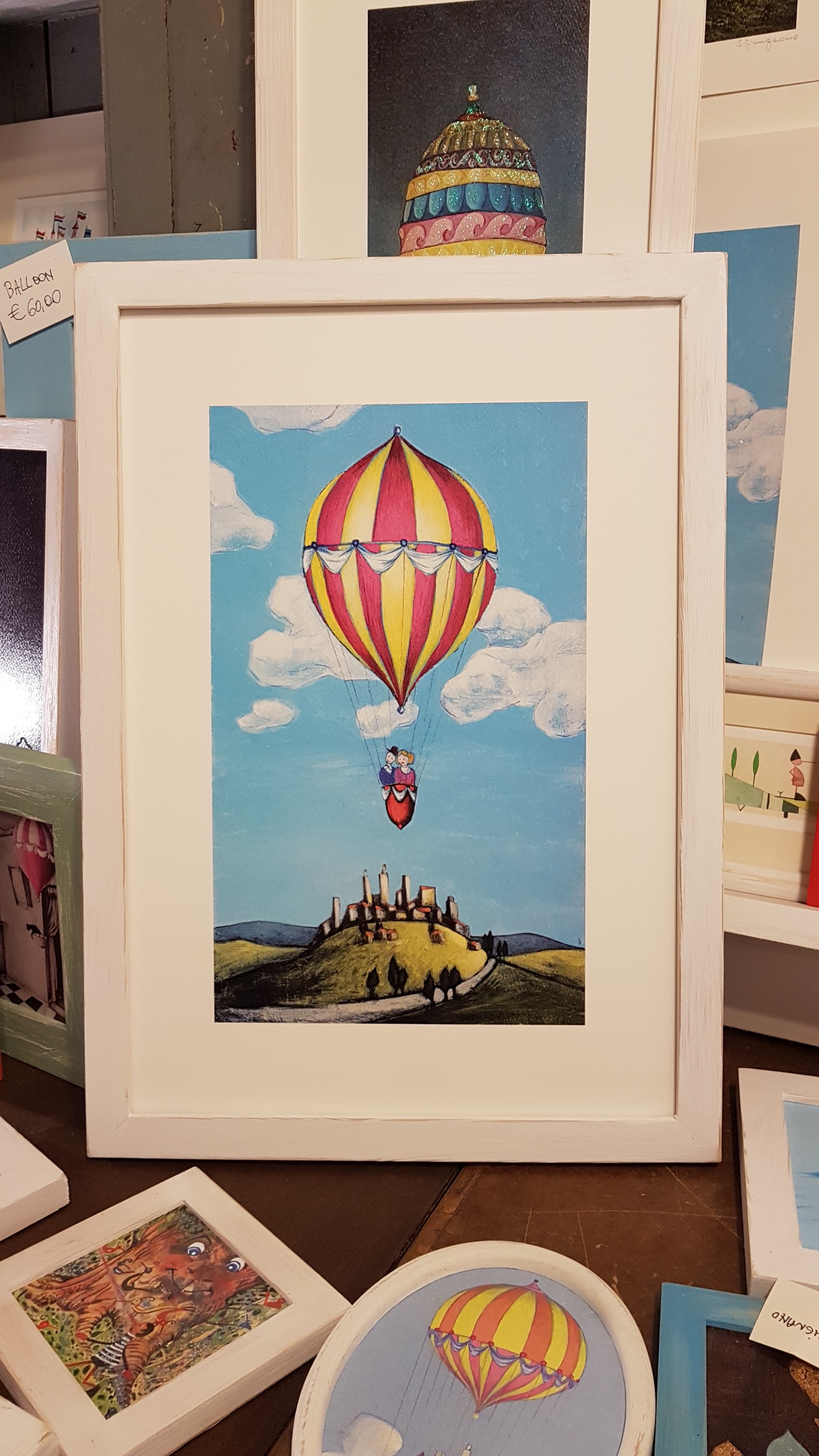 La mongolfiere di Teodolindo con cornice, hot air balloon with frame