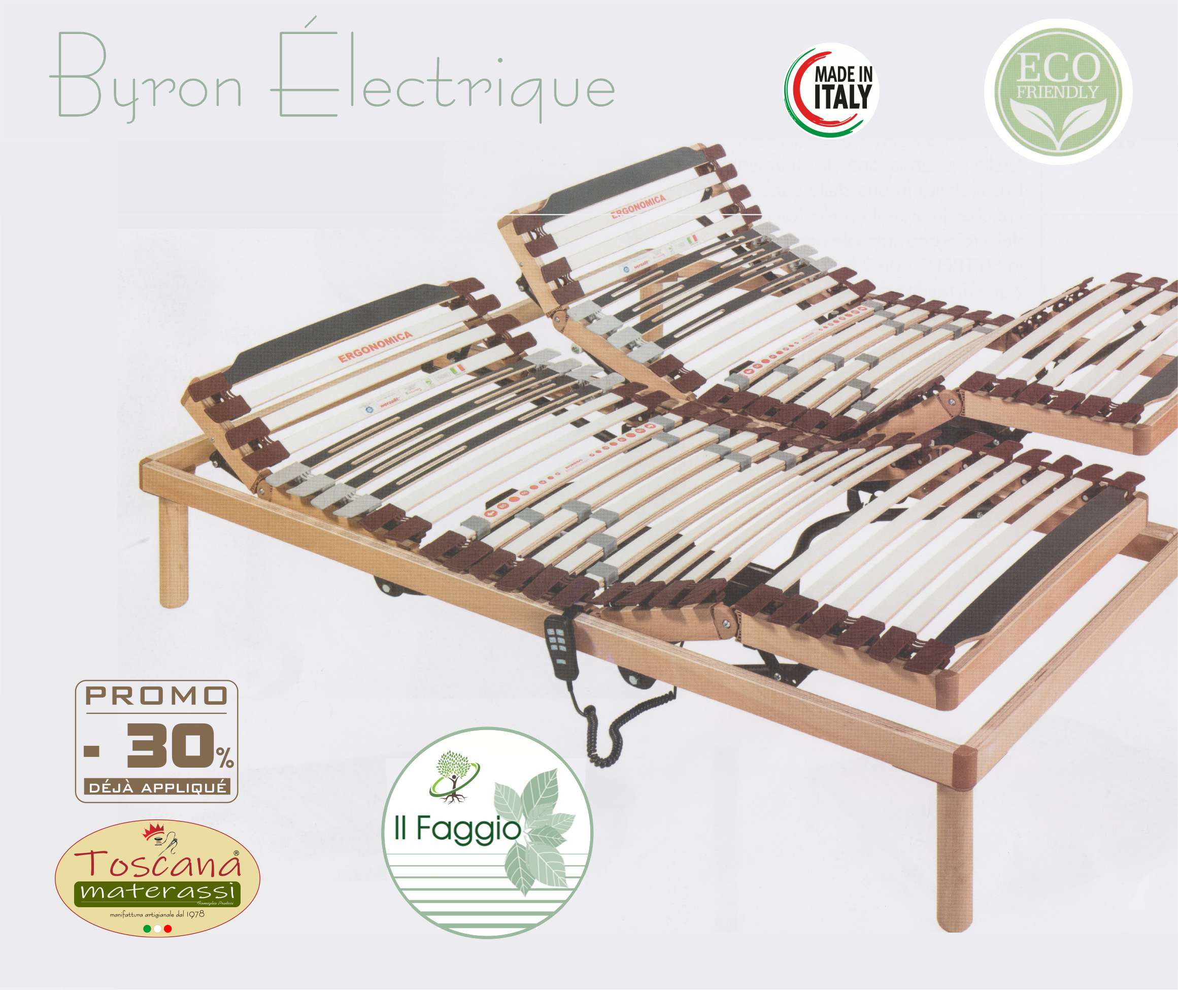 Base de lit BYRON  ÉLECTRIQUE en hêtre naturel écologique