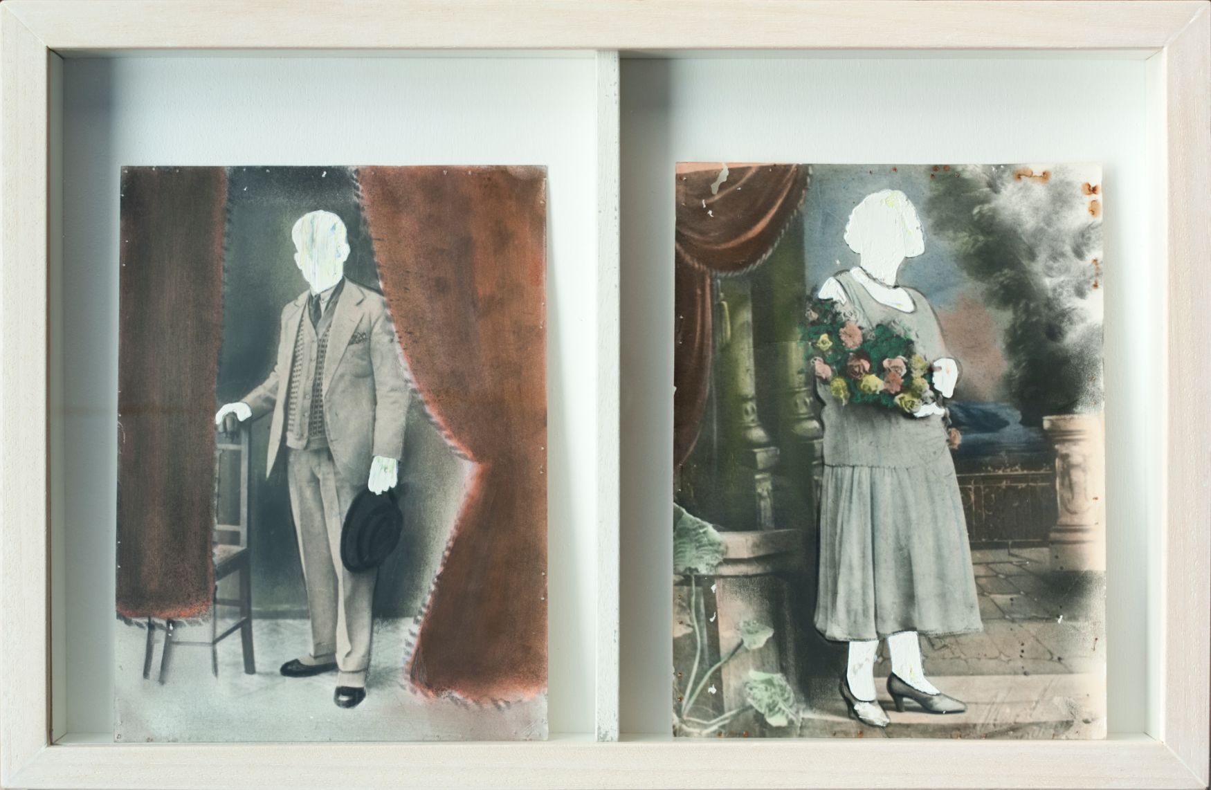 2013, oil on original antique photos, in wooden frame, 32 x 49 x 5,5 cm