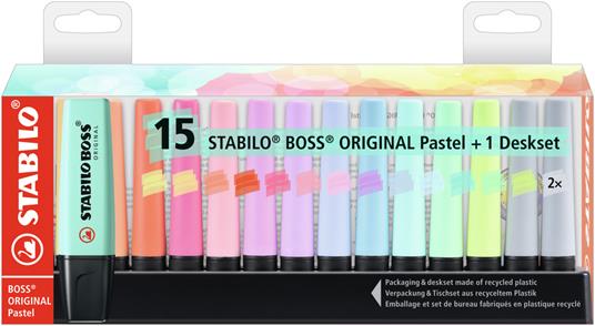 STABILO BOSS PASTEL DESKSET 15 EVIDENZIATORI COLORI PASTELLO ASSORTITI