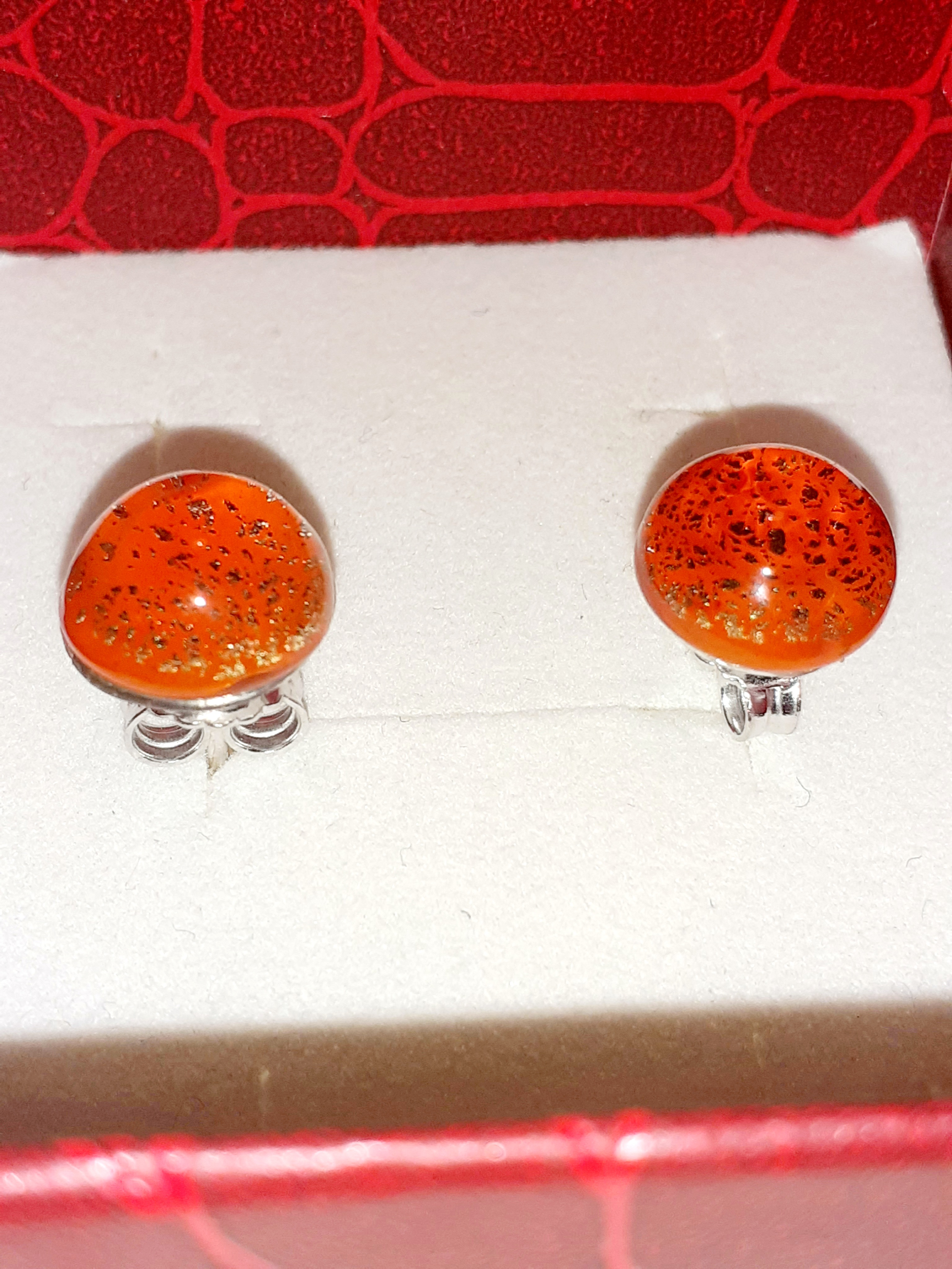 orecchino arancione goccia di marte argento e vetro luce di murano