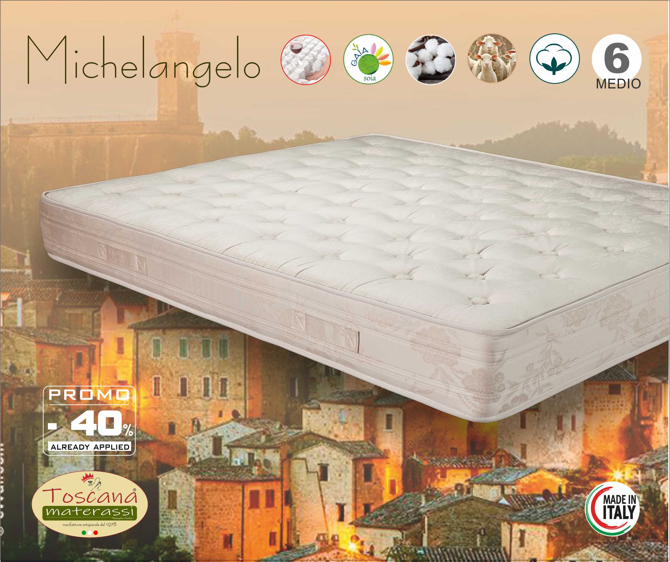 MICHELANGELO mattress h. 22 - independent springs 1000 - Italian wool and cotton