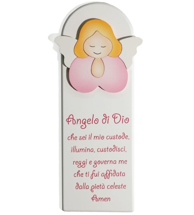 ANGELO DI DIO - Angelo che prega rosa - pala piccola bianca (10X29x1,2) cod.07094