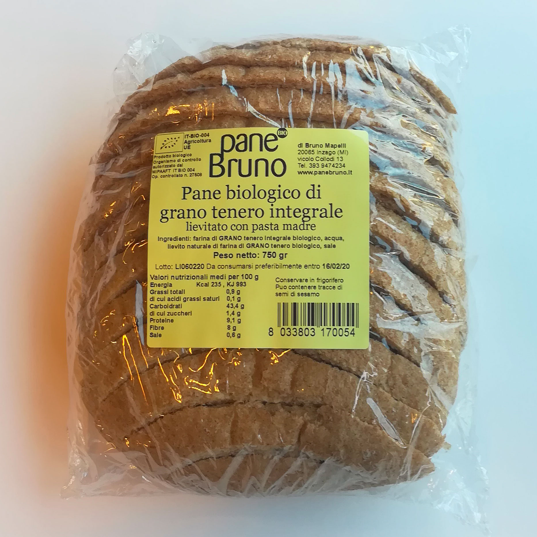 Pane  biologico di grano tenero integrale - 750 g
