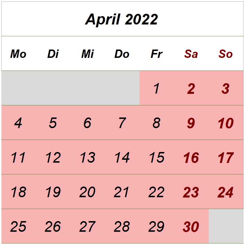 Öffnungszeiten April 2022