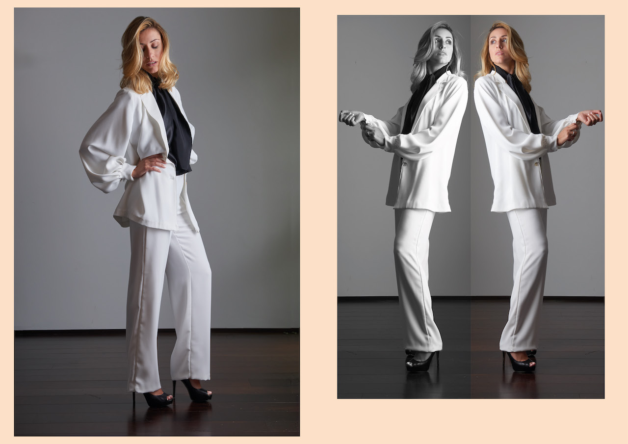 Michele Giambrocono Couture - completo donna bianco maniche palloncino cady