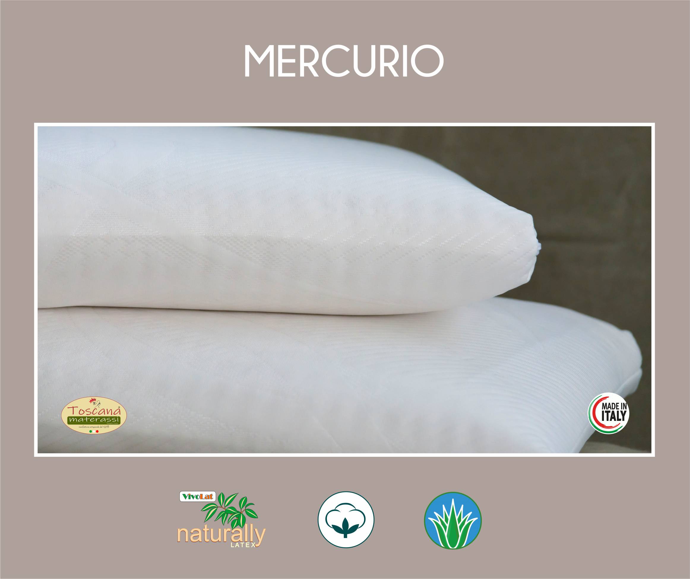 2 - MERCURIO pillows in pure hypoallergenic latex with pure cotton fabric + removable cover