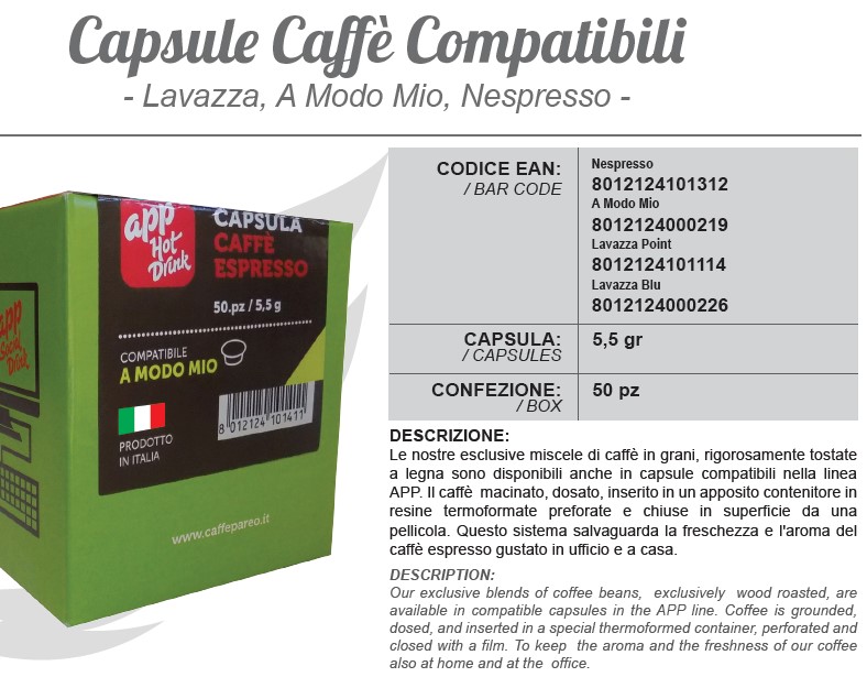 Cialde e Capsule - capsule caffè compatibili 5,5g (Lavazza, A Modo Mio, Nespresso) 50pz