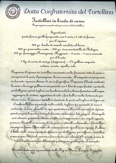 Oficjalny przepis na tortellini w rosole zarejestrowany w Izbie Handlowej w Boloni