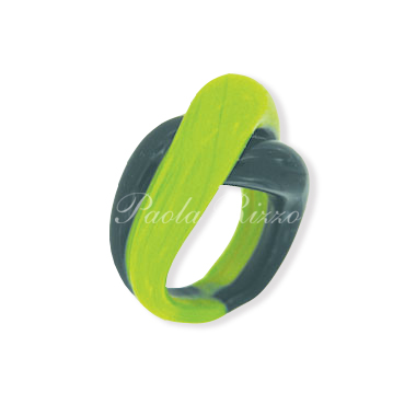 Anello Nodo nero/verde pisello - Black/pea green Nodo ring