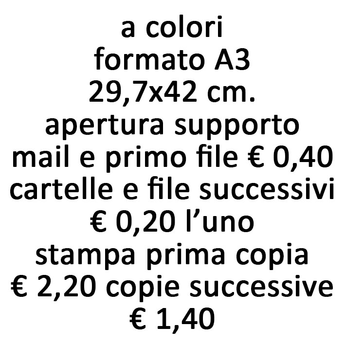 stampe da file a colori formato A3 carta 250 gr.