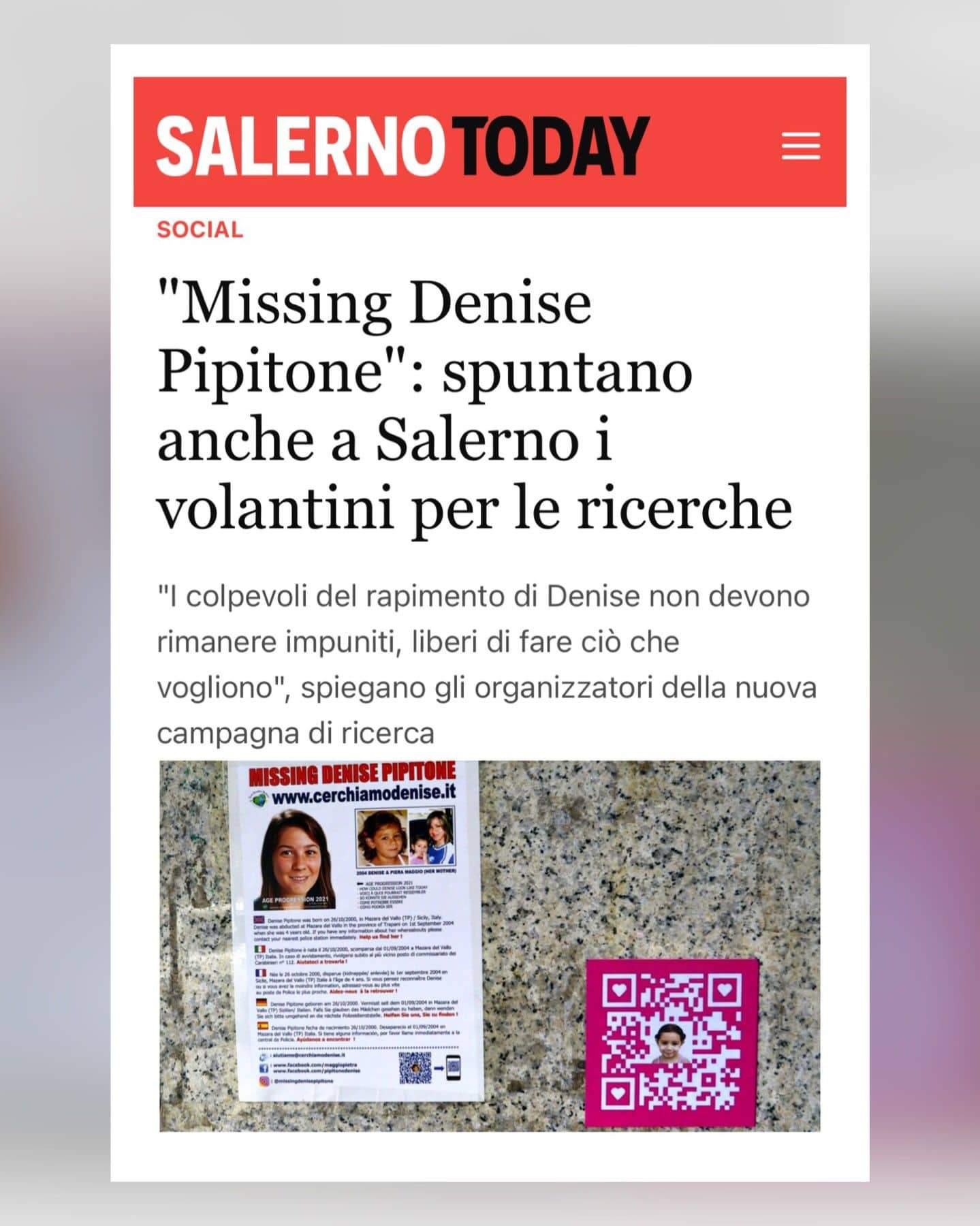 Denise Pipitone: spuntano anche a Salerno i volantini per le ricerche
