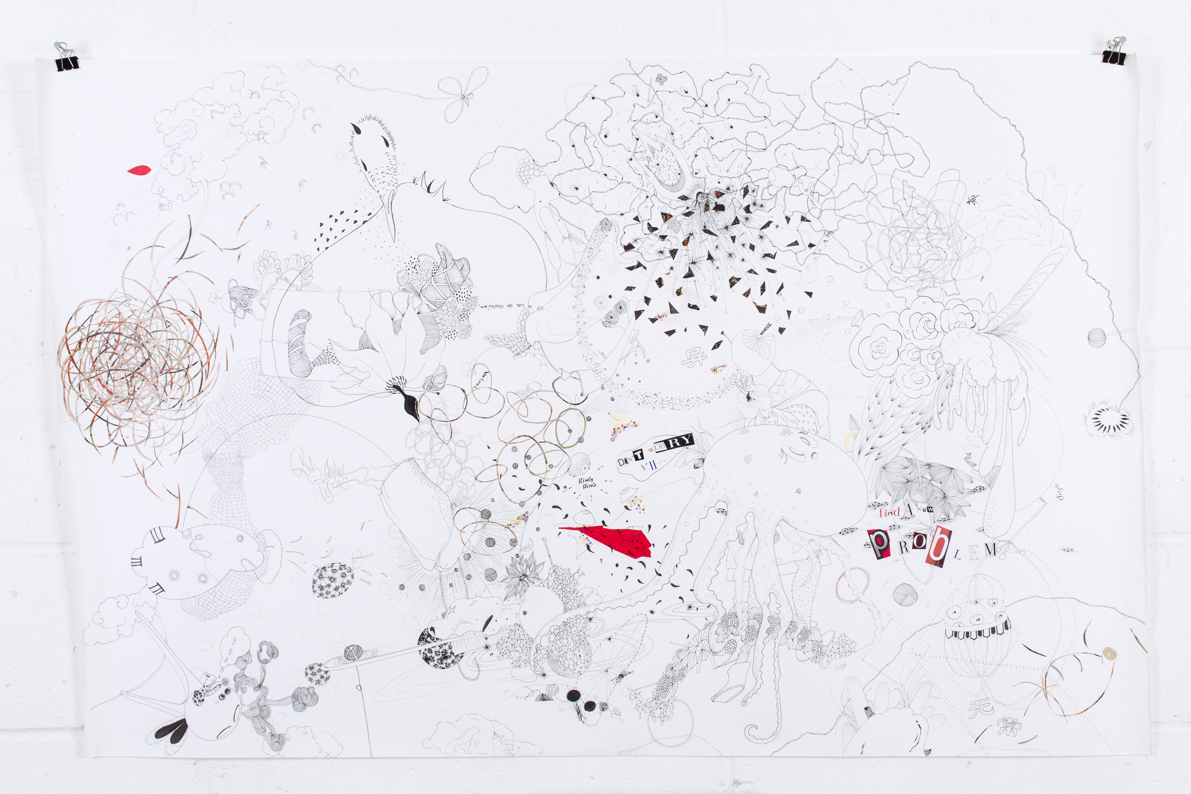Ink and collage on paper, 84 x 135 cm