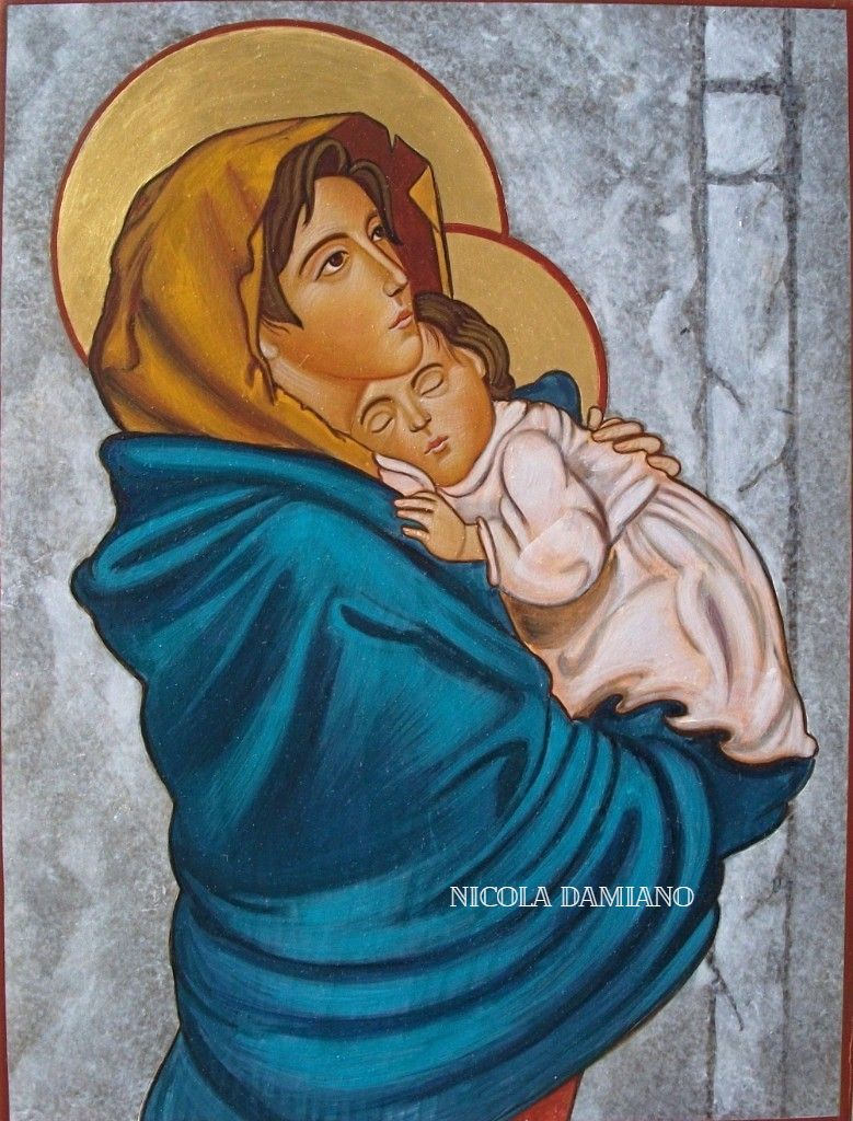 Madonna con bambino, pittura ad olio, theotokos