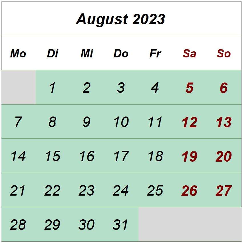 Öffnungszeiten August 2023