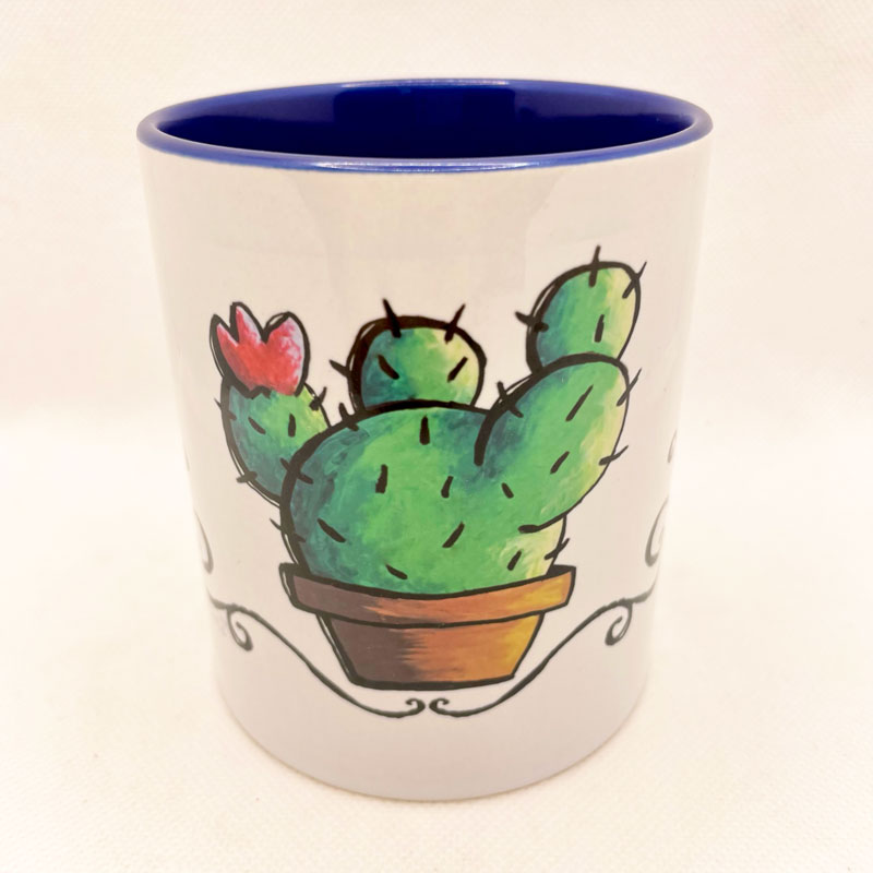 Tazza in blu con cactus