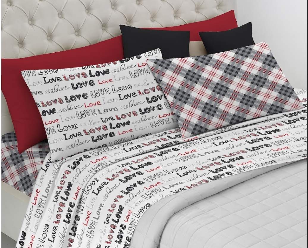 LOVE LOVE completo letto 100% cotone (beige, rosso, rosa)