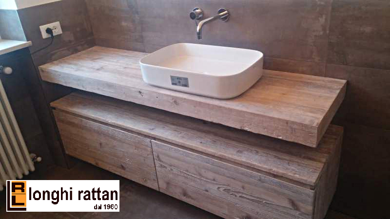 mobili bagno su misura in vero  legno massello stile industriale vintage o moderno in teak rovere