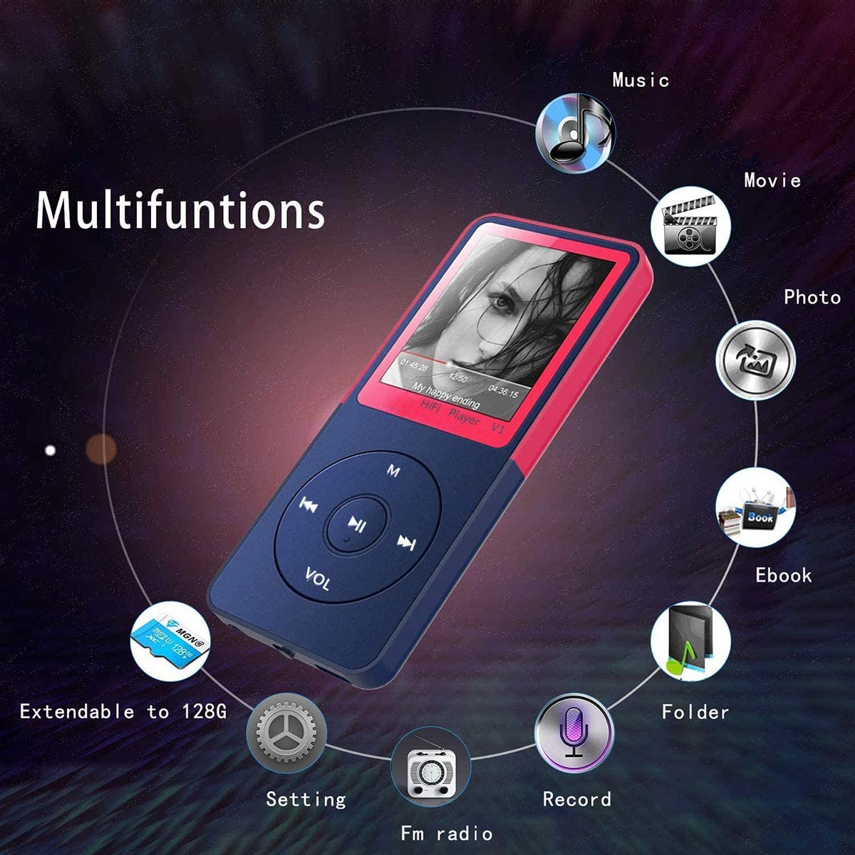Lettore MP3, Vorstik HiFi Music player, 4,6 cm Digital Audio player