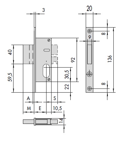 CISA 44246 - Serratura CISA da infilare a cilindro ovale per montanti