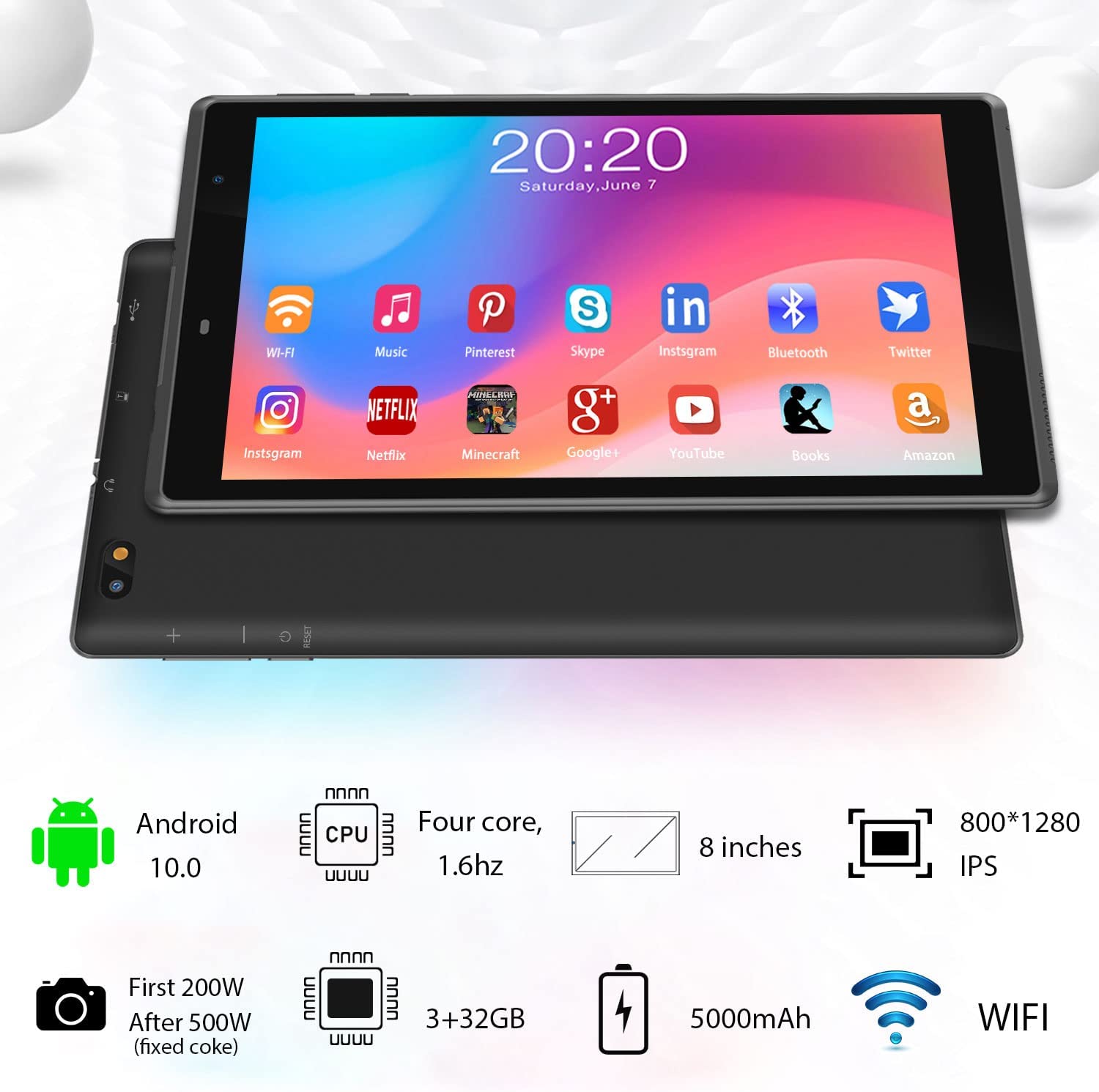 Tablet 8 Pollici, AOYODKG Tablet Andriod 10.0 con Quad-Core Processore, 3G