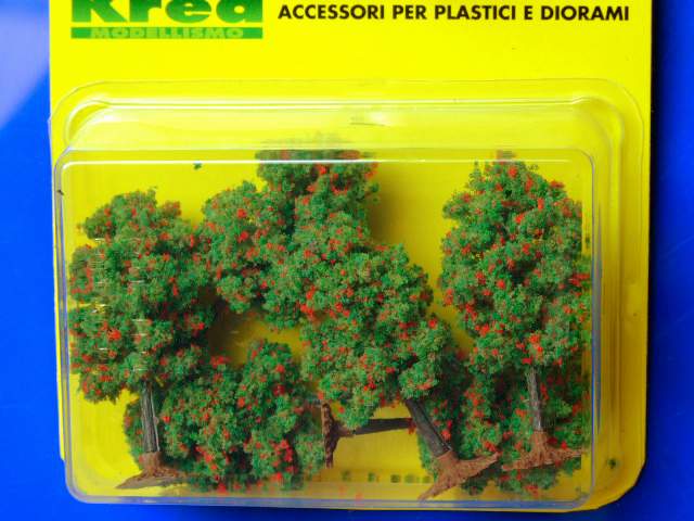 Alberi per modellismo verdi con fiori rossi 6 pz. H.cm. 6,5 HO - 1:87 Krea