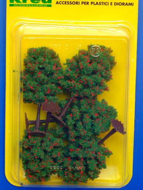 Alberi con fiori rossi per modellismo 5 pz. H. cm. 8,5 scala HO-1/87 - Krea