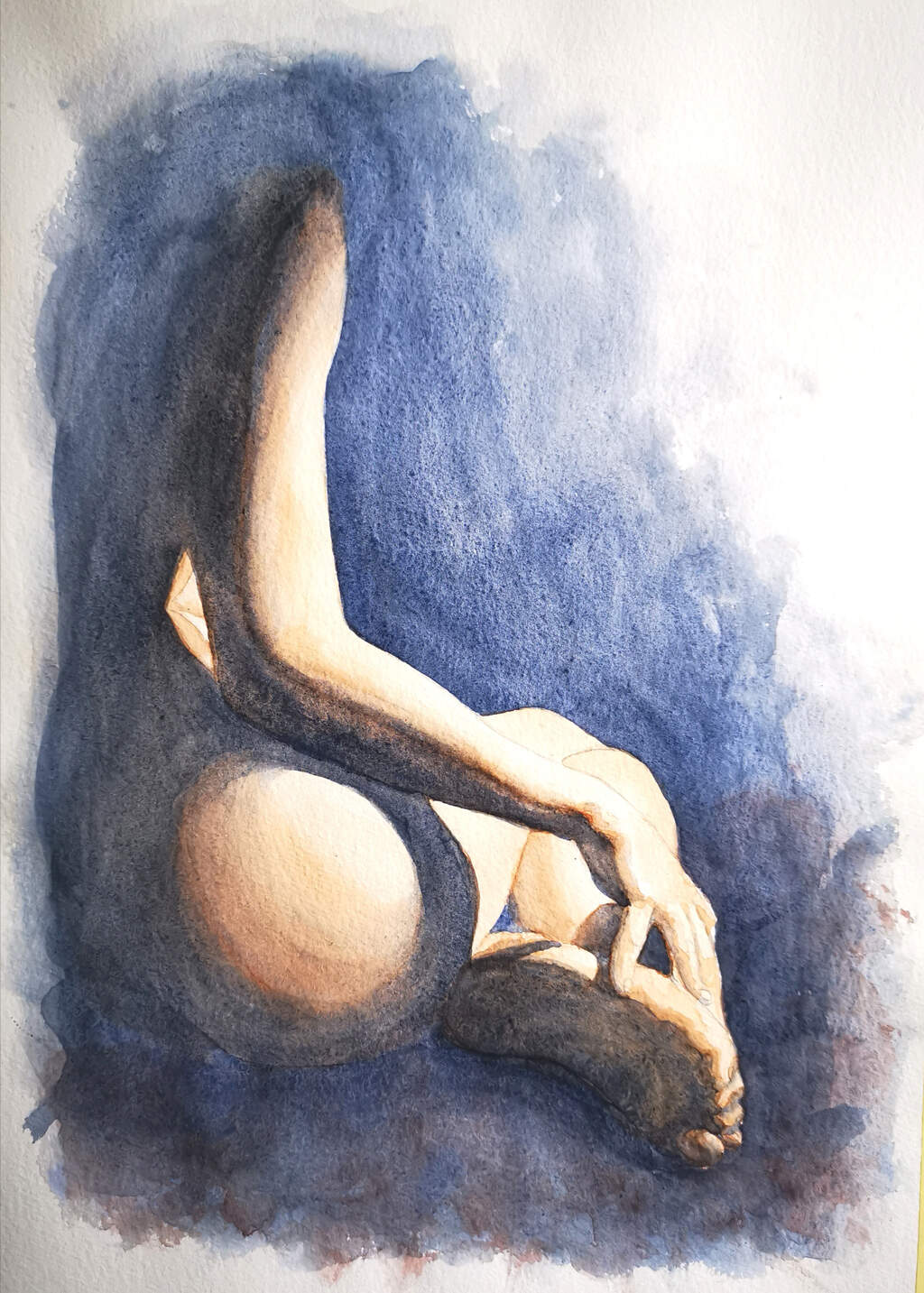 waterpaint of a spotlight on seated woman