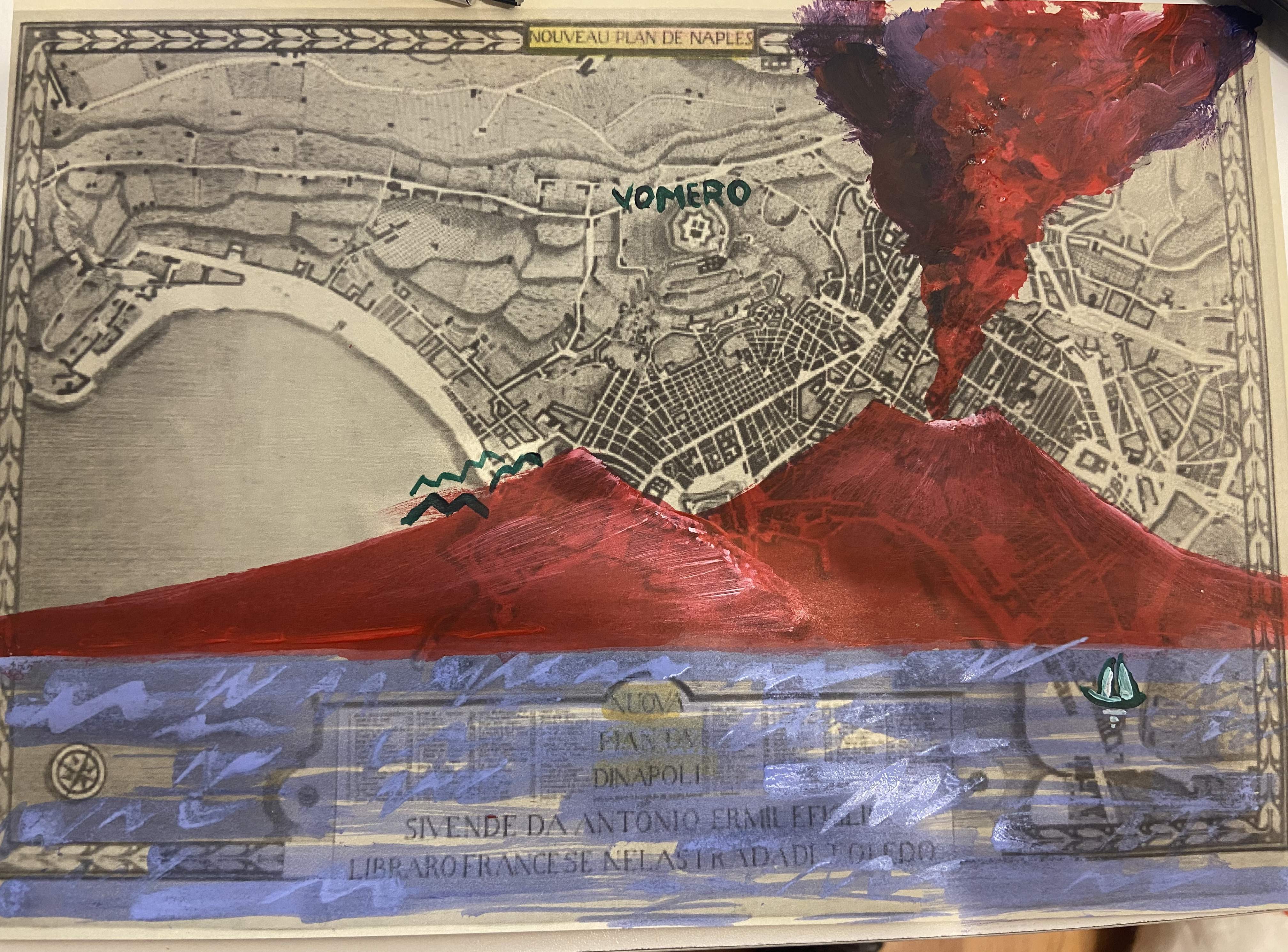 Vesuvio su cartina Napoli antica