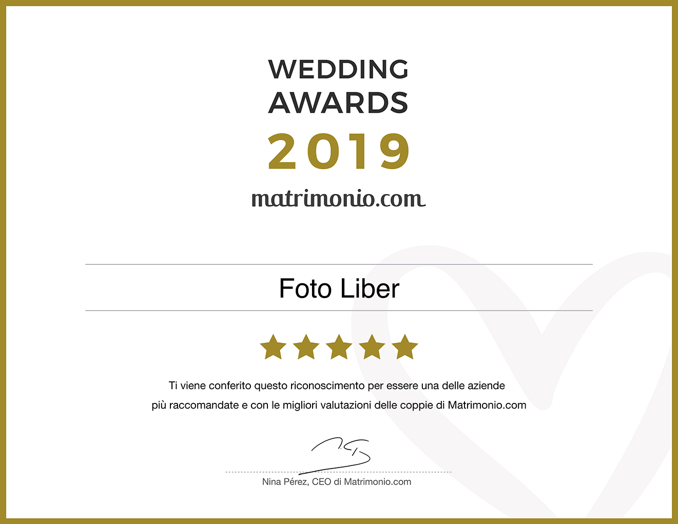 Foto Liber riceve il premio più prestigioso del settore nuziale: Wedding Awards 2019 nella categoria Fotografia e video