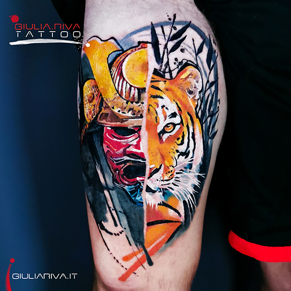 samurai ritratto tigre ritratto realistico tatuaggio tattoo realistic