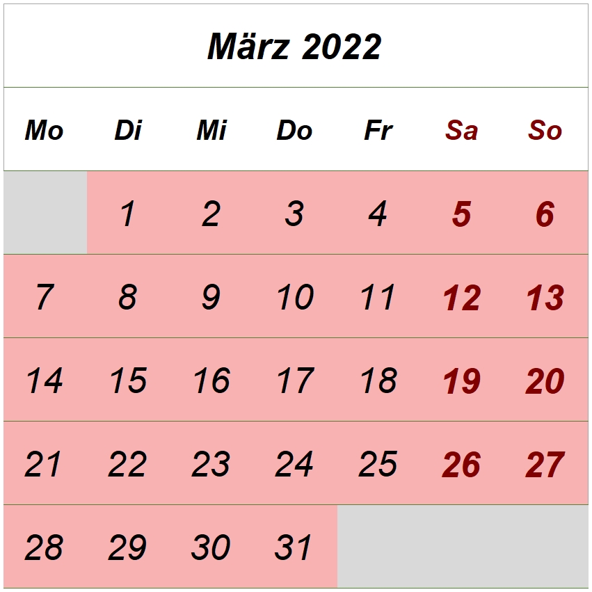 Öffnungszeiten März 2022
