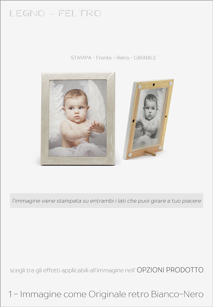 CO LP 19 Cornice in Legno Perla e Feltro stampato Fronte-retro Personalizzata cm 19x24,5