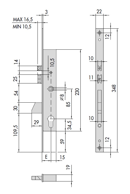 CISA 16215 - Elettroserratura ad infilare per montanti con catenaccio CISA