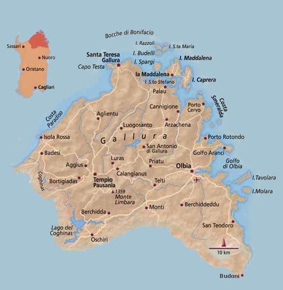 Mappa della Gallura Costa Smeralda Sardegna