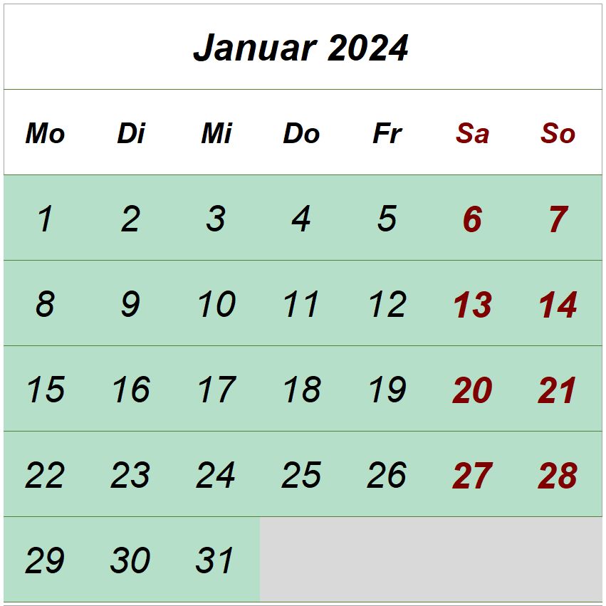 Öffnungszeiten Januar 2024